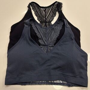 Black and Blue Lace Racerback Bralette Set